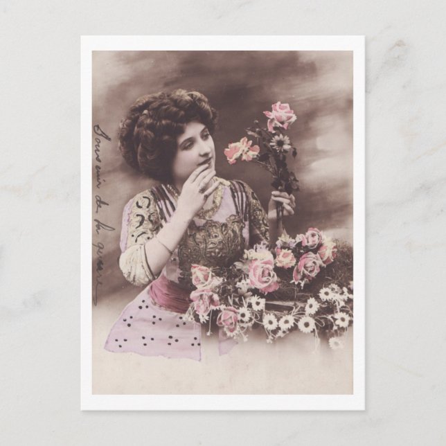 Postal Hermosa mujer retro Romántica vintage (Anverso)