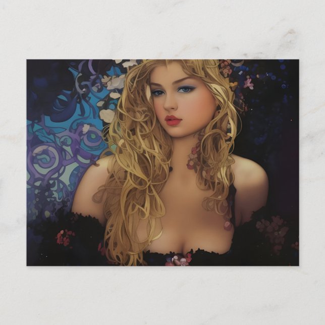 Postal Hermosa mujer rubia (Anverso)