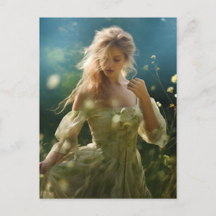 Postal Hermosa mujer rubia en un prado