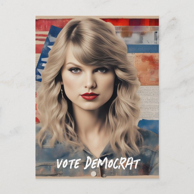 Postal Hermosa mujer rubia vota grupo demócrata (Anverso)