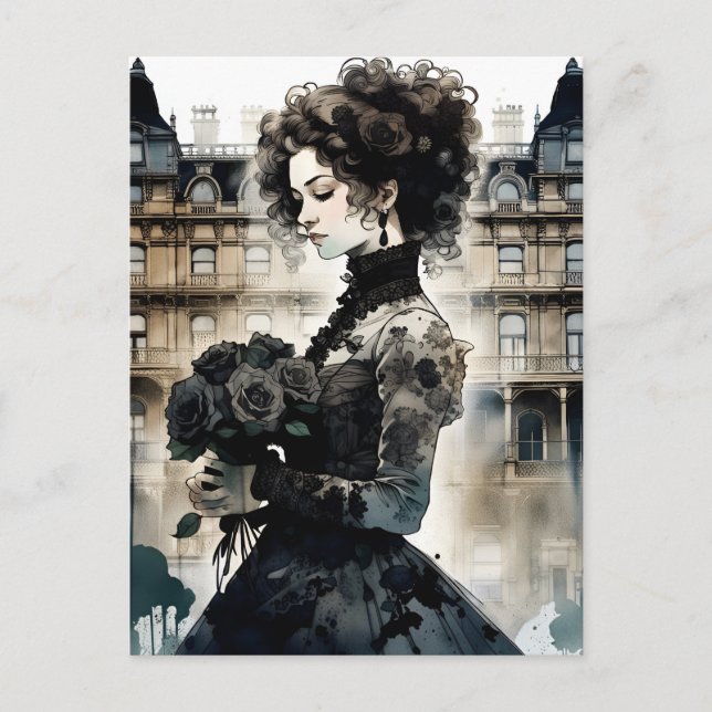 Postal Hermosa mujer victoriana (Anverso)