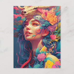 Postal Hermosa mujer y flores