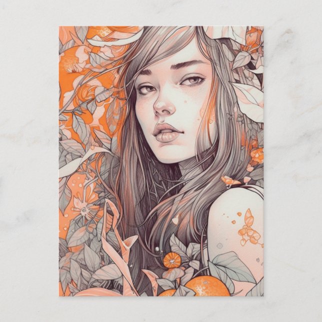 Postal Hermosa mujer y Naranjas (Anverso)