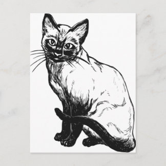 Postal Hermosa obra de arte en blanco y negro - gato siam