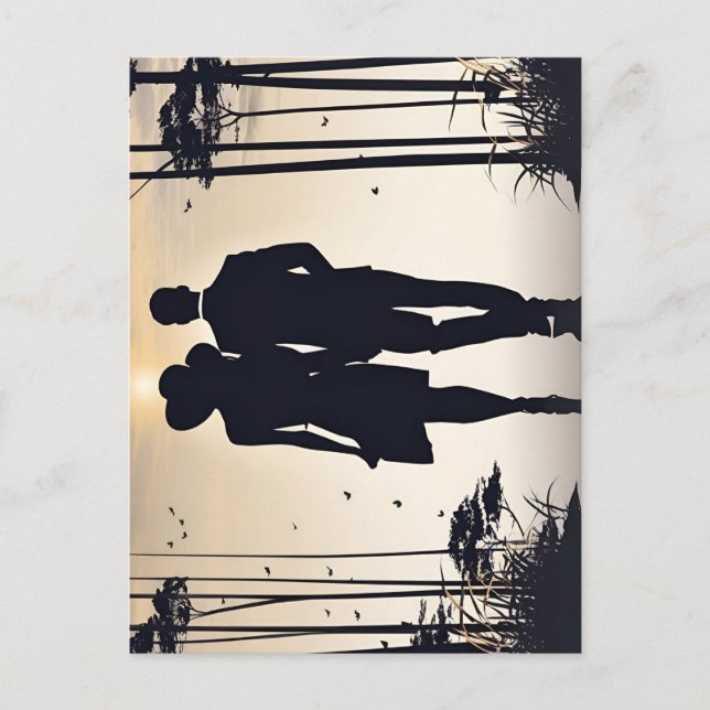 Postal Hermosa pareja caminando juntas hacia el atardecer (Anverso)