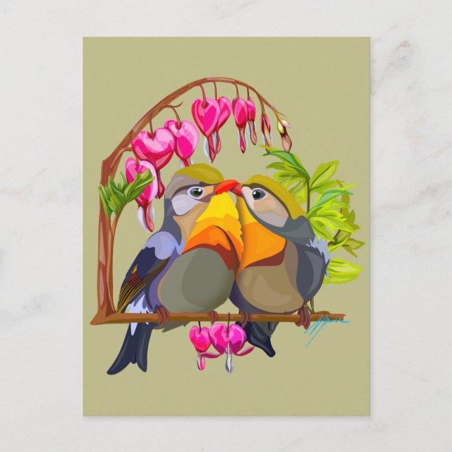 Postal Hermosa pareja de pájaros Pekin Robin (Anverso)