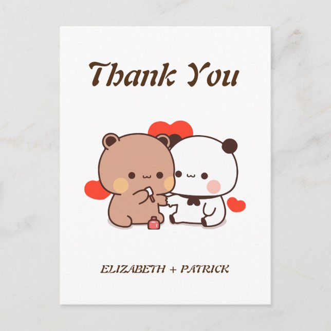 Postal Hermosa pareja personalizado, Kawaii Bear & Panda  (Anverso)