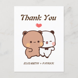 Postal Hermosa pareja personalizado, Kawaii Bear & Panda 