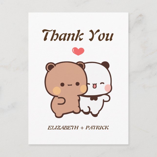 Postal Hermosa pareja personalizado, Kawaii Bear & Panda  (Anverso)