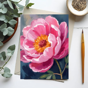 Postal Hermosa Peonía Rosa   Pintura de Flor Aquarela