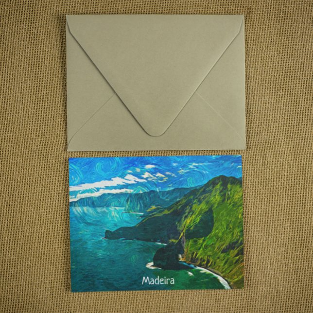 Postal Hermosa pintura al óleo de Madeira (beautiful madeira coastal view postcard)