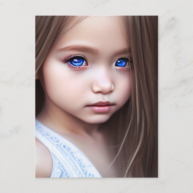 POSTAL HERMOSA PINTURA AZUL DE OJOS PEQUEÑAS (Anverso)