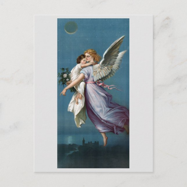 Postal Hermosa pintura de Angel Guardian (Anverso)