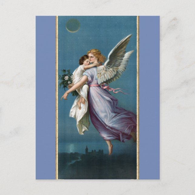 Postal Hermosa pintura de Angel Guardian (Anverso)