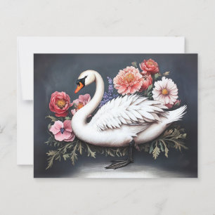 Postal Hermosa pintura de flores de época de cisne