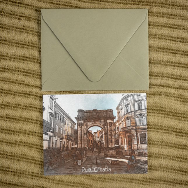 Postal Hermosa pintura de la ciudad de Pula Croatia (pula croatia istria city postcard)