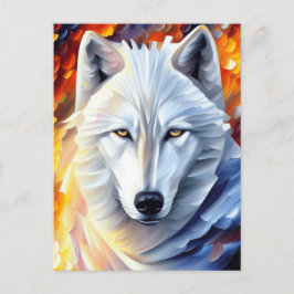 Postal Hermosa pintura de Lobo Blanco
