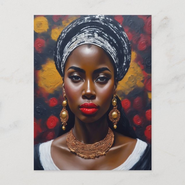 Postal Hermosa pintura de mujer africana negra (Anverso)