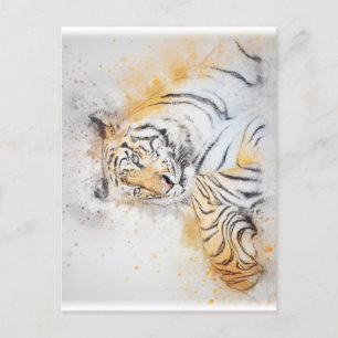 Postal Hermosa pintura de tigres bengalíes