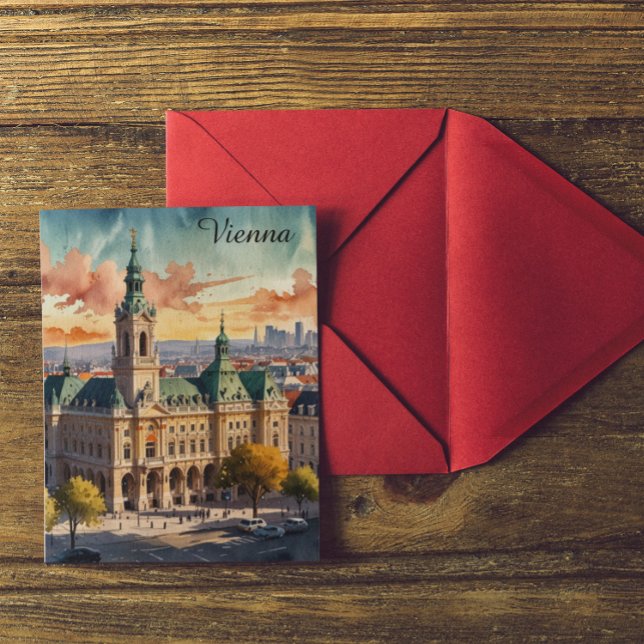 Postal Hermosa pintura de Viena Austria Watercolor City (Beautiful Vienna Austria Watercolor City Painting Postcard)
