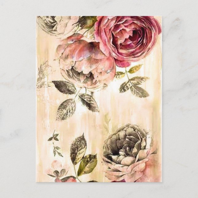 Postal Hermosa pintura floral victoriana (Anverso)