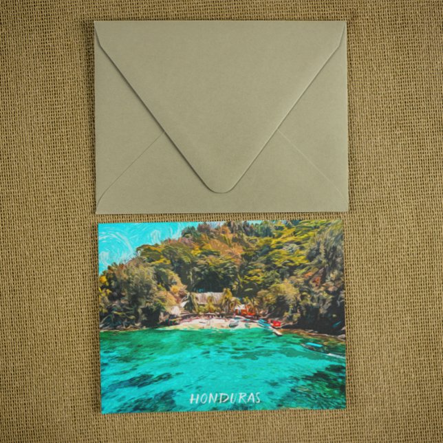 Postal Hermosa pintura tropical hondureña de petróleo (honduras tropical scenery postcard)