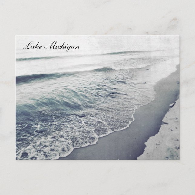 Postal Hermosa playa costera del lago Retro de Michigan (Anverso)