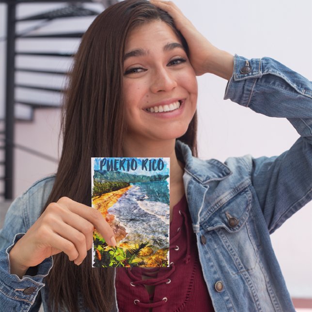 Postal Hermosa playa de acuarela de Puerto Rico (Puerto Rico Watercolor postcard)