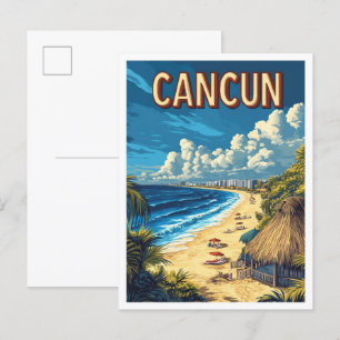 Postal Hermosa Playa de Cancún Ilustracion de México Viaj