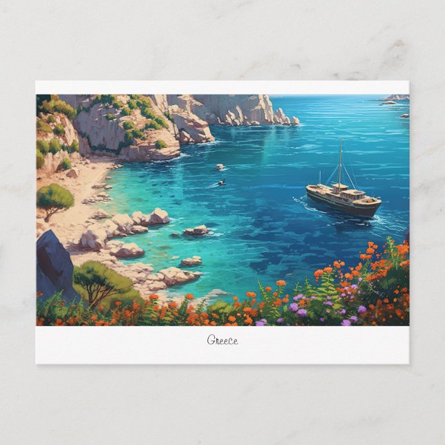 Postal Hermosa playa en Grecia  (Anverso)