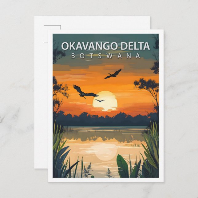 Postal Hermosa plaza Okavango Delta Botsuana Viaje (Anverso / Reverso)