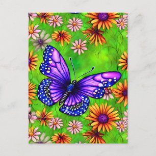 Postal Hermosa pradera de mariposa morada