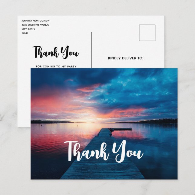 Postal Hermosa puesta de sol en un tranquilo lago Gracias (Anverso / Reverso)