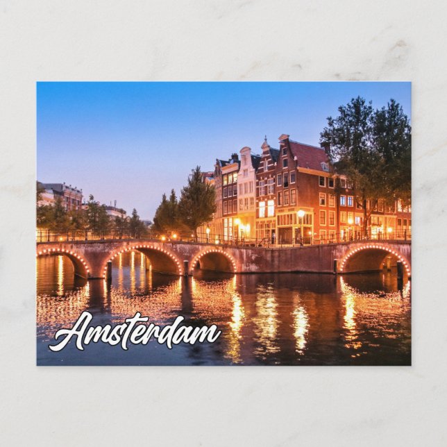 Postal Hermosa puesta de sol sobre Ámsterdam, Países Bajo (Anverso)