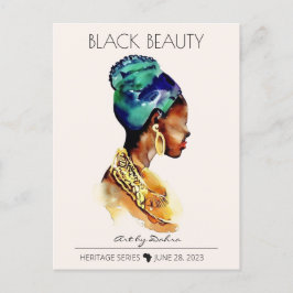 POSTAL HERMOSA REINA AFRICANA NEGRA GRAN CUELLO DE ORO