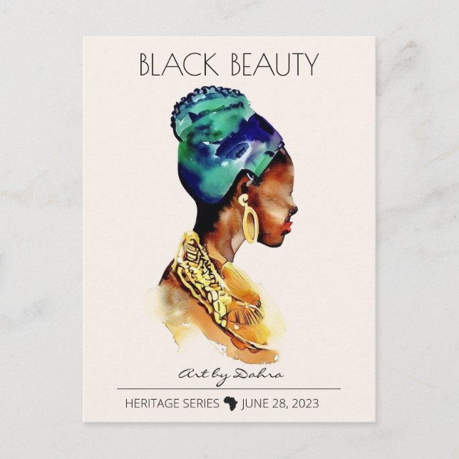 POSTAL HERMOSA REINA AFRICANA NEGRA GRAN CUELLO DE ORO (Anverso)