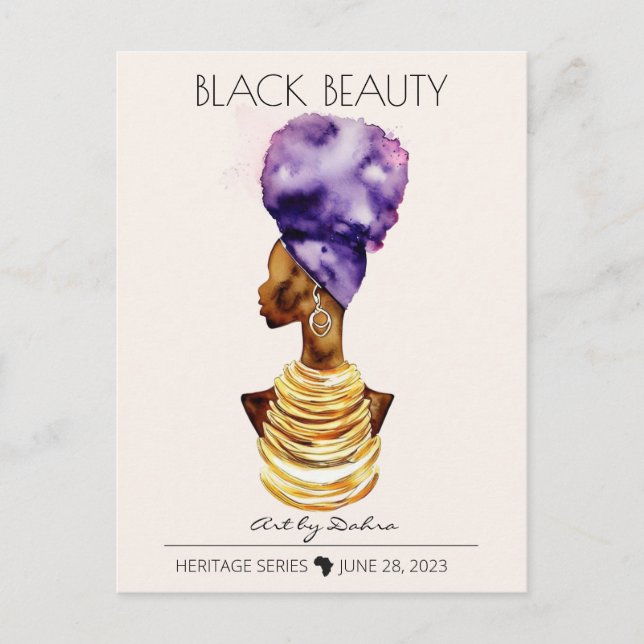 POSTAL HERMOSA REINA AFRICANA NEGRA GRAN CUELLO DE ORO (Anverso)