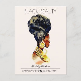 POSTAL HERMOSA REINA AFRICANA NEGRA GRAN CUELLO DE ORO