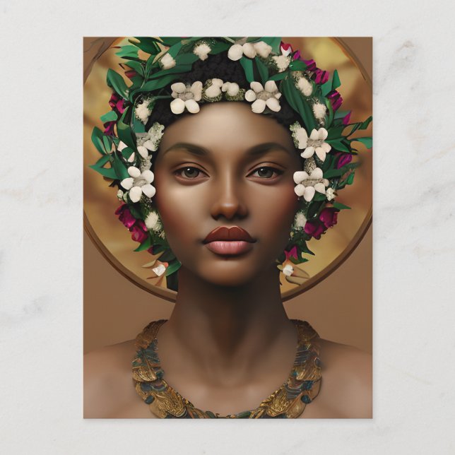 Postal Hermosa reina afroamericana (Anverso)