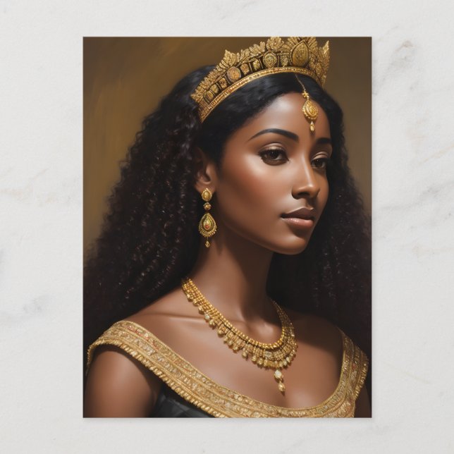 Postal Hermosa Reina Negra Con Corona De Oro (Anverso)