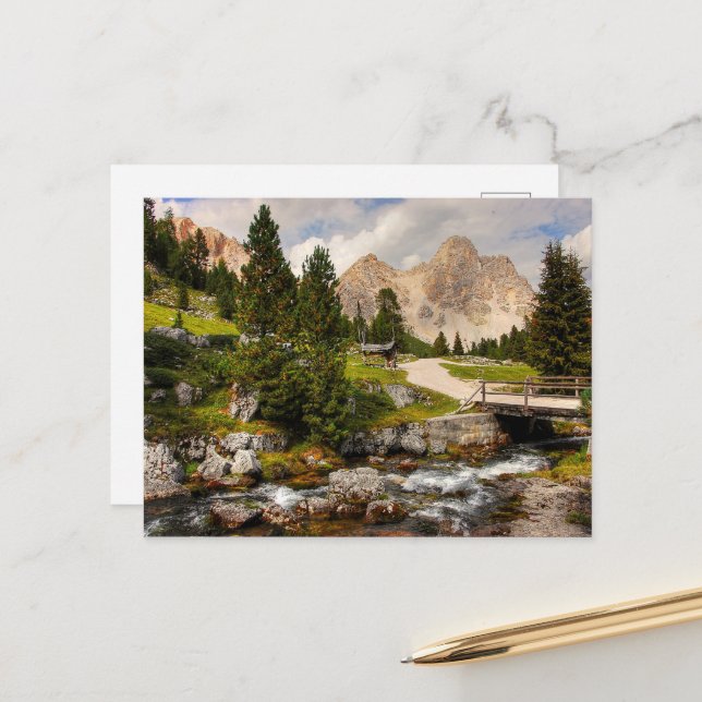 Postal Hermosa ruta de senderismo, árboles y montañas (Anverso/Reverso In Situ)