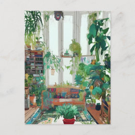 Postal Hermosa Sala de Estar Llena de Plantas Tropicales 
