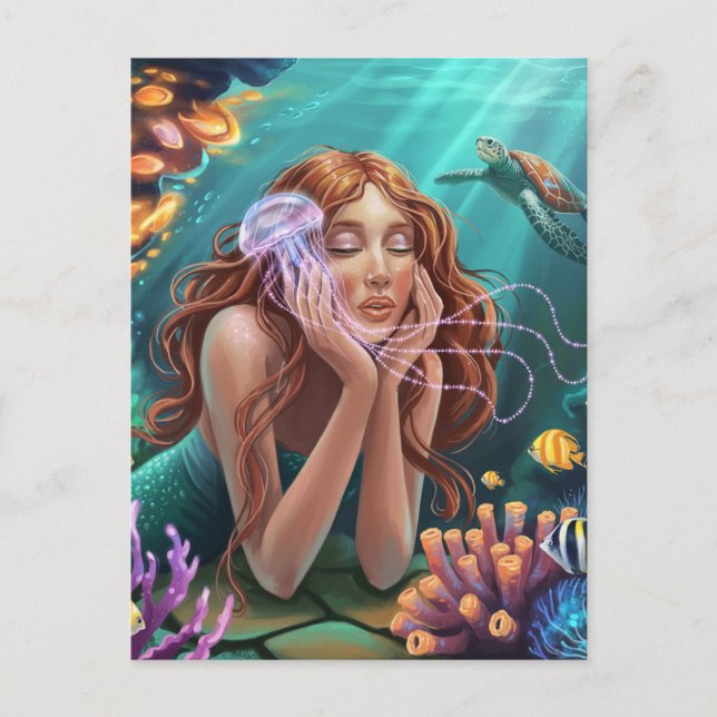 Postal Hermosa sirena en el océano (Anverso)