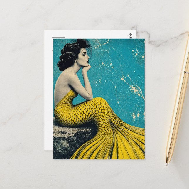 Postal Hermosa Sirena Retro Única (Anverso/Reverso In Situ)