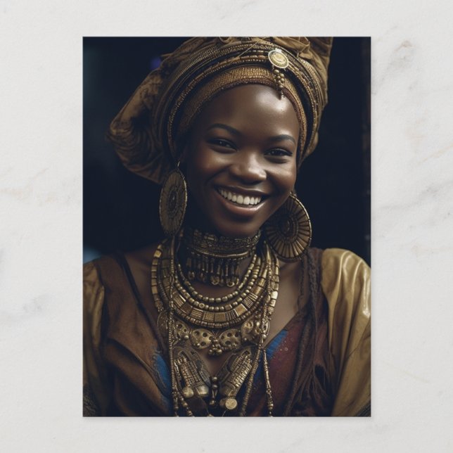 Postal Hermosa sonriente mujer africana (Anverso)