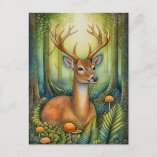 Postal Hermosa Venado En La Postcarta De Arte Forestal