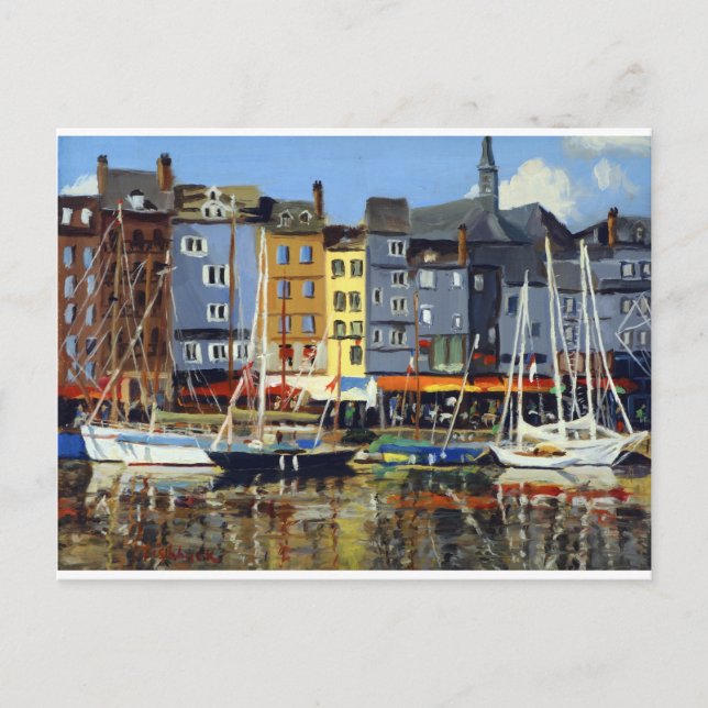 Postal Hermosa vista de los veleros en el puerto de Honfl (Anverso)