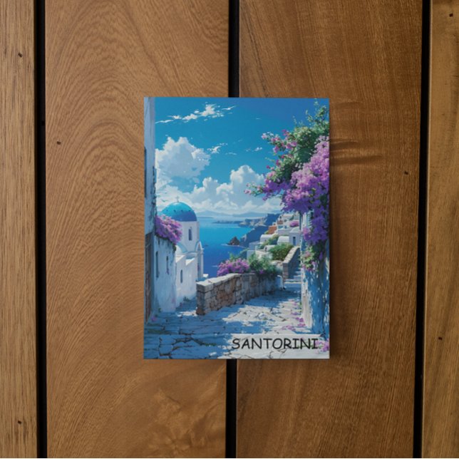 Postal Hermosa vista del océano de Santorini (santorini greece coastal view travel postcard)