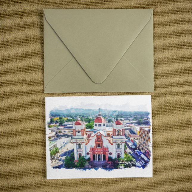 Postal Hermosa vista Panorama de Honduras (tunisia watercolor travel postcard)