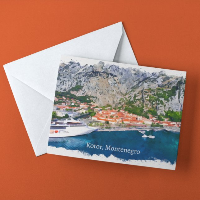 Postal Hermosa vista panorámica de Kotor Bay Montenegro (kotor bay montengro vintage travel postcard)